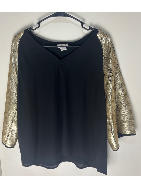 Ariat Tops - Ariat Cha-Ching Top Women M Black Gold Sequin Bell Sleeve Western Glam